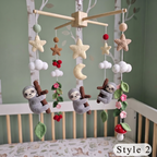 Hanging Sloth Garden Crochet Baby Mobile, Handmade Floral Crib Decor with Moon, Stars and Clouds
