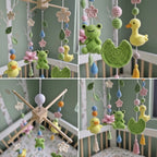 Pond Friends Crochet Baby Mobile, Handmade Frog and Duck Crib Hanging with Lotus Flowers and Raindrops