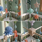 Personalized Ocean Name Crochet Baby Mobile, Handmade Underwater Crib Decor with Octopus, Seahorse and Starfish