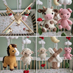 Countryside Windmill Crochet Baby Mobile, Handmade Farm Animal Crib Hanging with Moon, Stars and Clouds
