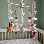 Countryside Windmill Crochet Baby Mobile, Handmade Farm Animal Crib Hanging with Moon, Stars and Clouds