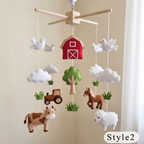 Handmade Farm Crib Hanging with Tractor, Cow, Sheep and Doves