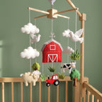 Handmade Farm Crib Hanging with Tractor, Cow, Sheep and Doves