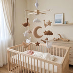 Flying Geese Felt Baby Mobile, Handmade Moon and Stars Crib Hanging, Neutral Bird Nursery Decor
