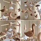 Flying Geese Felt Baby Mobile, Handmade Moon and Stars Crib Hanging, Neutral Bird Nursery Decor