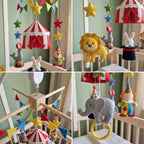 Circus Felt Baby Mobile, Handmade Carnival Crib Hanging with Lion, Elephant, Clown and Magic Hat