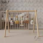 Handmade Custom Farm Baby Gym | Personalized Wooden Play Gym with Crochet Country Theme Toys | Rustic Nursery Decor