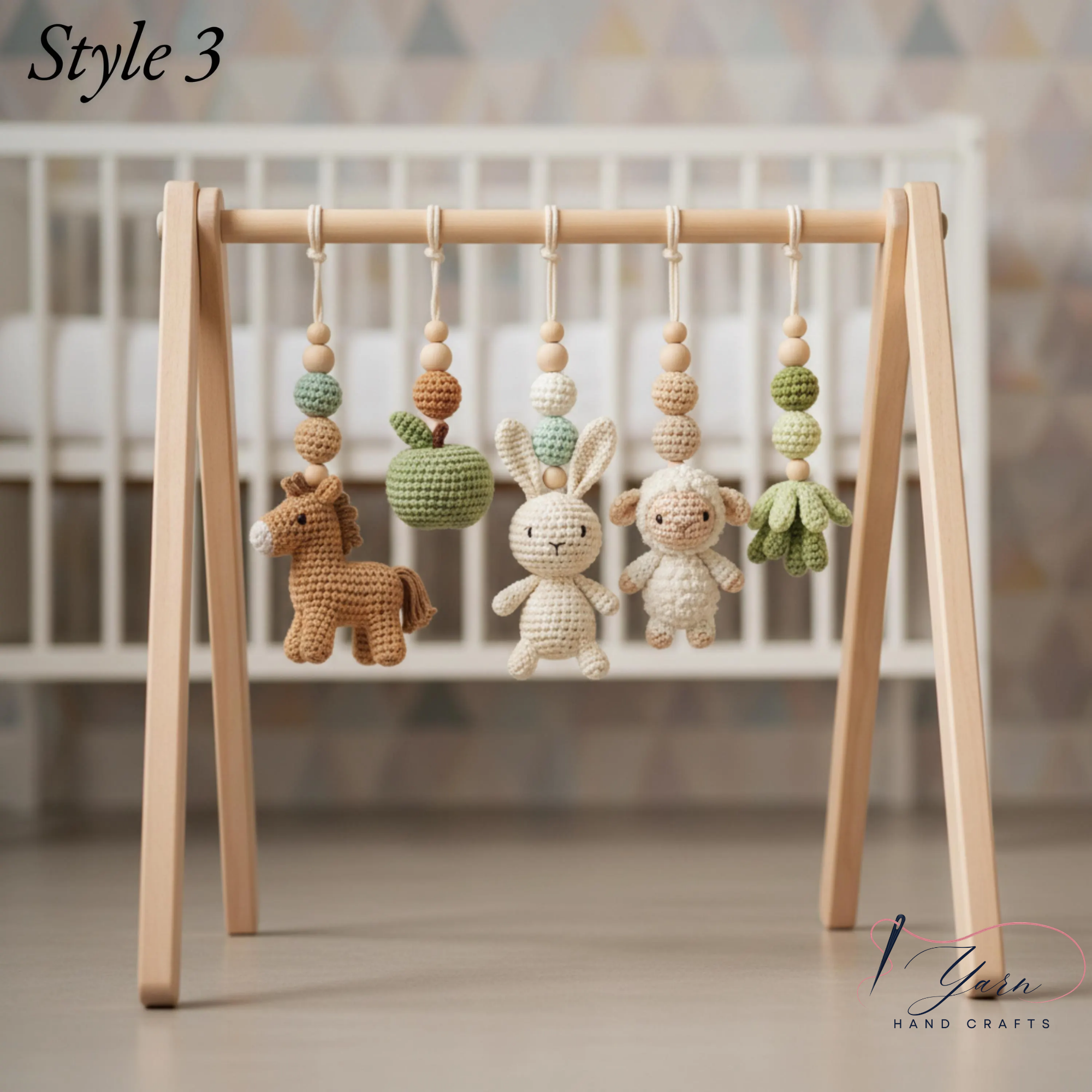 Handmade Custom Farm Baby Gym | Personalized Wooden Play Gym with Crochet Country Theme Toys | Rustic Nursery Decor
