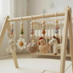 Handmade Custom Farm Baby Gym | Personalized Wooden Play Gym with Crochet Country Theme Toys | Rustic Nursery Decor