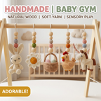 Handmade Custom Farm Baby Gym | Personalized Wooden Play Gym with Crochet Country Theme Toys | Rustic Nursery Decor
