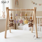 Handmade Crochet Teddy Bear Baby Play Gym | Wooden Montessori Activity Gym | Neutral Nursery Decor | Custom Baby Shower Gift | Pastel Baby Toys