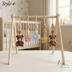Handmade Crochet Teddy Bear Baby Play Gym | Wooden Montessori Activity Gym | Neutral Nursery Decor | Custom Baby Shower Gift | Pastel Baby Toys