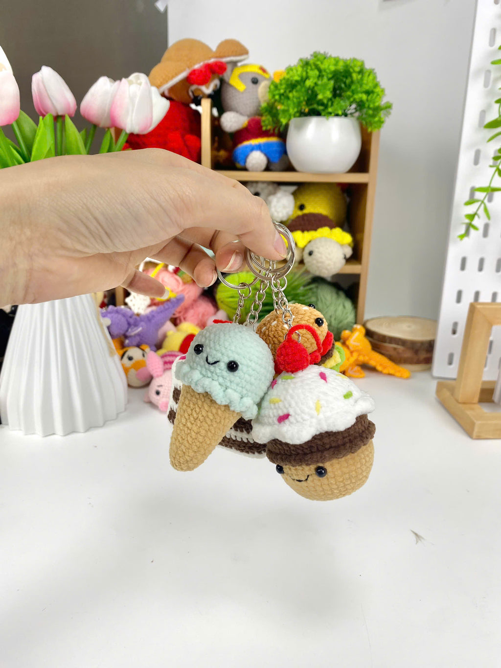 Crochet Dessert Keychain Pattern: Cake, Cupcake, Ice Cream, Donut (PDF)