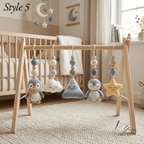 Handmade Custom Penguin Baby Play Gym, Crochet Penguin Baby Toys, Wooden Montessori Activity Gym, Neutral Nursery Decor, Baby Shower Gift