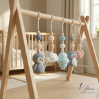 Handmade Custom Penguin Baby Play Gym, Crochet Penguin Baby Toys, Wooden Montessori Activity Gym, Neutral Nursery Decor, Baby Shower Gift