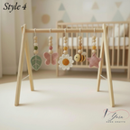 Garden Baby Gym Wooden Play Gym with Crochet Butterfly Bee Flower Cloud Leaf, Montessori Baby Activity Gym, Nature Nursery Decor, Baby Shower Gift