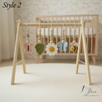 Garden Baby Gym Wooden Play Gym with Crochet Butterfly Bee Flower Cloud Leaf, Montessori Baby Activity Gym, Nature Nursery Decor, Baby Shower Gift