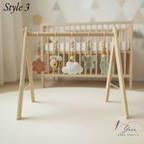 Garden Baby Gym Wooden Play Gym with Crochet Butterfly Bee Flower Cloud Leaf, Montessori Baby Activity Gym, Nature Nursery Decor, Baby Shower Gift