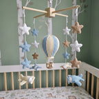 Airborne Dreams Crochet Baby Mobile, Handmade Hot Air Balloon Crib Hanging with Airplanes and Stars