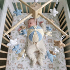Airborne Dreams Crochet Baby Mobile, Handmade Hot Air Balloon Crib Hanging with Airplanes and Stars