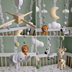 Crochet Safari Baby Mobile, Elephant Lion Zebra Giraffe Crib Decor, Moon Cloud Jungle Nursery, Baby Shower Gift for Boy or Girl Room Decor