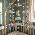 Crochet Safari Baby Mobile, Elephant Lion Zebra Giraffe Crib Decor, Moon Cloud Jungle Nursery, Baby Shower Gift for Boy or Girl Room Decor