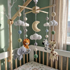 Crochet Safari Baby Mobile, Elephant Lion Zebra Giraffe Crib Decor, Moon Cloud Jungle Nursery, Baby Shower Gift for Boy or Girl Room Decor