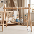 Handmade Custom Ocean Baby Play Gym with Crochet Seal Toys, Wooden Montessori Activity Gym, Neutral Nursery Decor, Baby Shower Gift