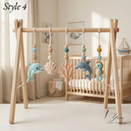 Handmade Custom Dolphin Baby Play Gym, Wooden Montessori Activity Gym, Crochet Ocean Nursery Toys, Neutral Sea Baby Decor, Baby Shower Gift