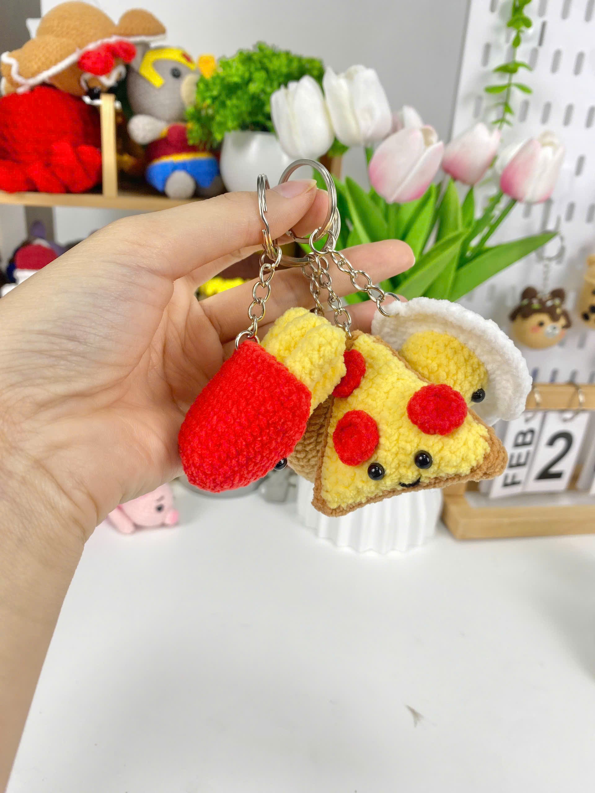 Fast Food Crochet Keychain Pattern: Burger, Fries, Pizza, Egg (PDF)