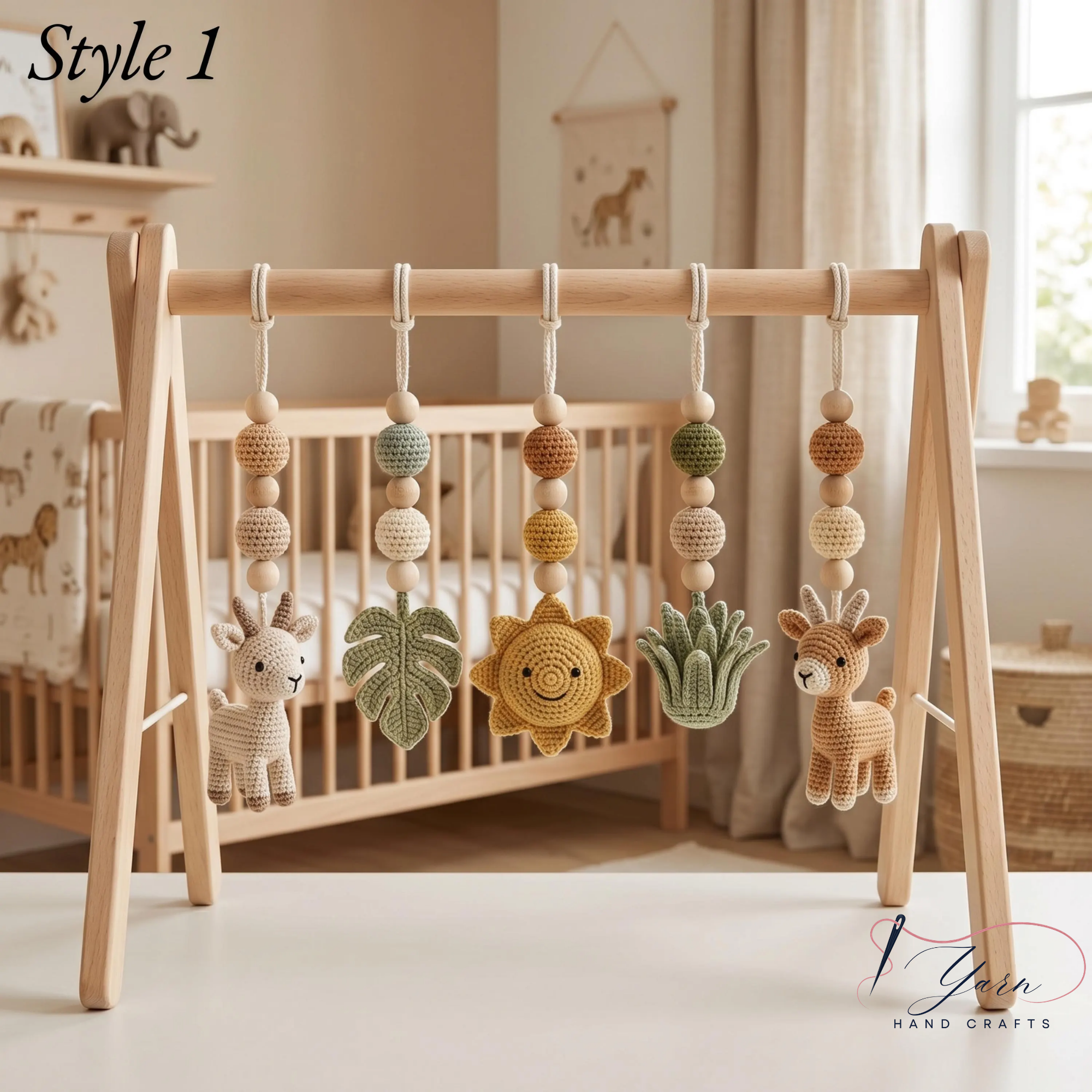 Crochet Baby Play Gym, Wooden Montessori Baby Gym, Deer Nursery Mobile, Handmade Baby Activity Gym, Neutral Nursery Decor, Baby Shower Gift