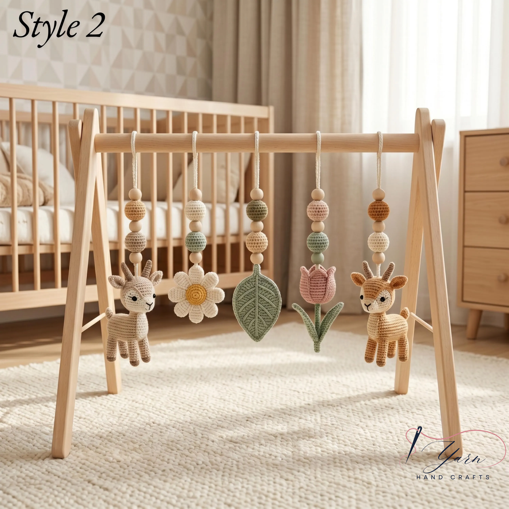 Crochet Baby Play Gym, Wooden Montessori Baby Gym, Deer Nursery Mobile, Handmade Baby Activity Gym, Neutral Nursery Decor, Baby Shower Gift