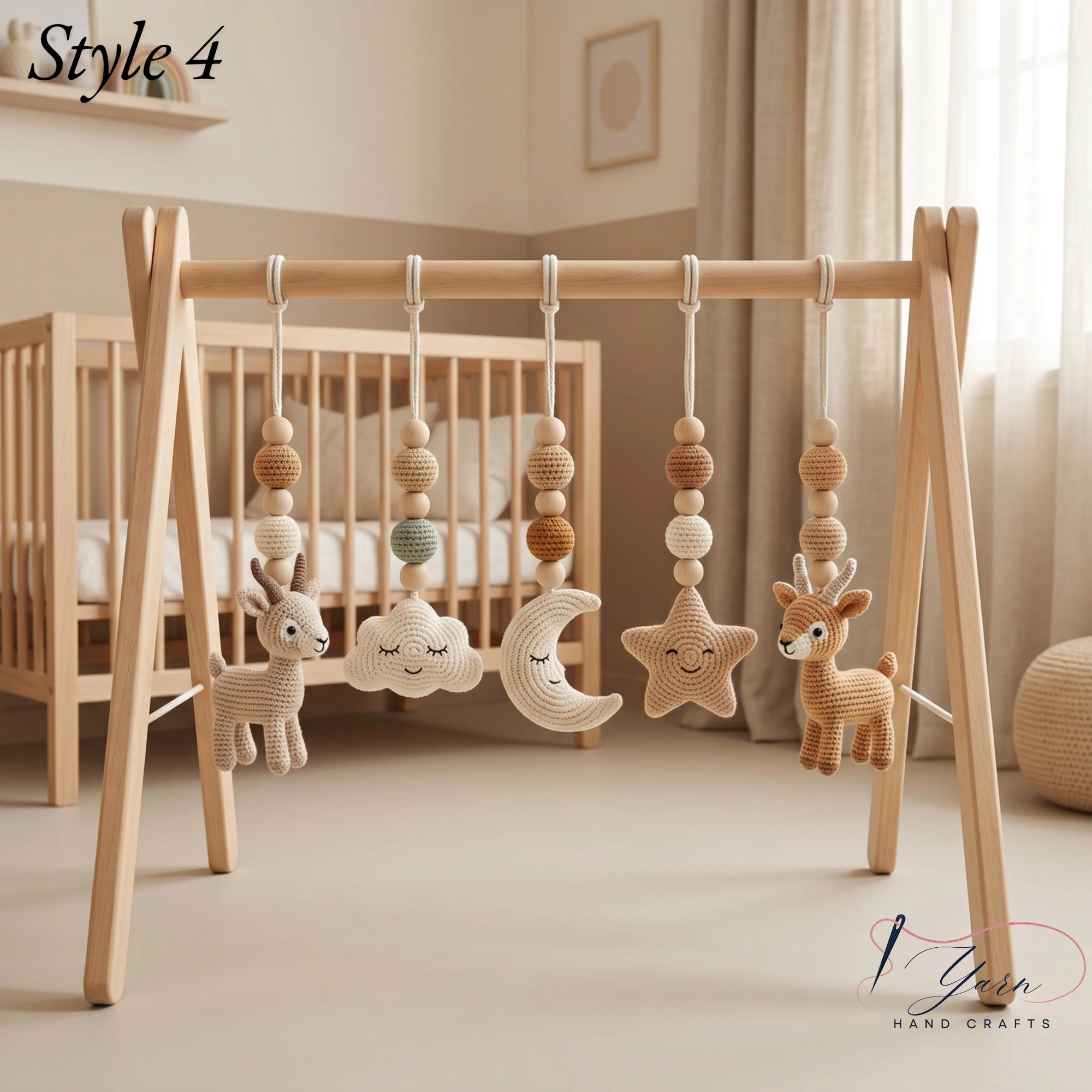 Crochet Baby Play Gym, Wooden Montessori Baby Gym, Deer Nursery Mobile, Handmade Baby Activity Gym, Neutral Nursery Decor, Baby Shower Gift