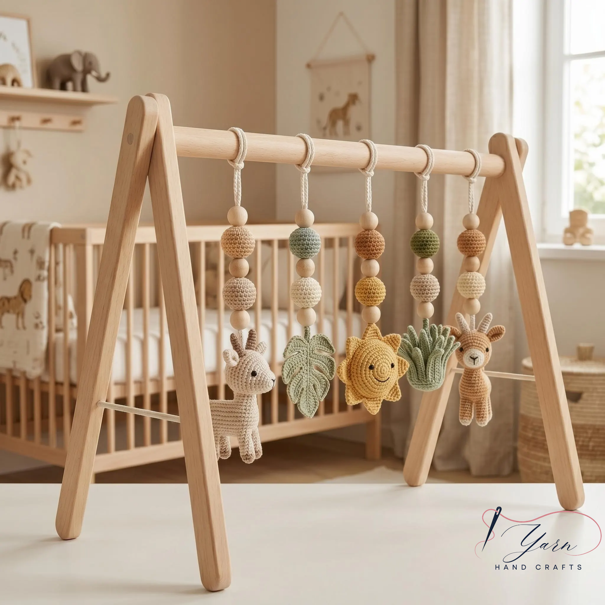 Crochet Baby Play Gym, Wooden Montessori Baby Gym, Deer Nursery Mobile, Handmade Baby Activity Gym, Neutral Nursery Decor, Baby Shower Gift