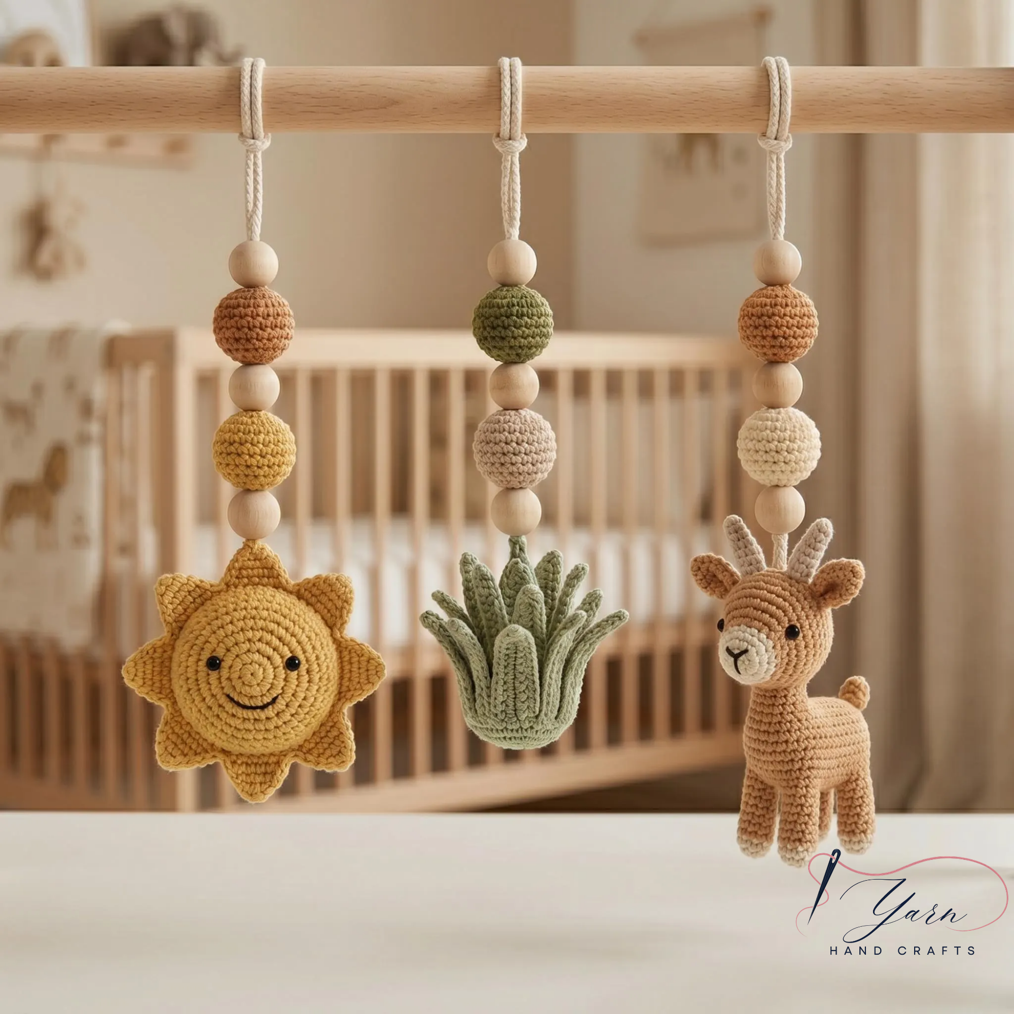 Crochet Baby Play Gym, Wooden Montessori Baby Gym, Deer Nursery Mobile, Handmade Baby Activity Gym, Neutral Nursery Decor, Baby Shower Gift