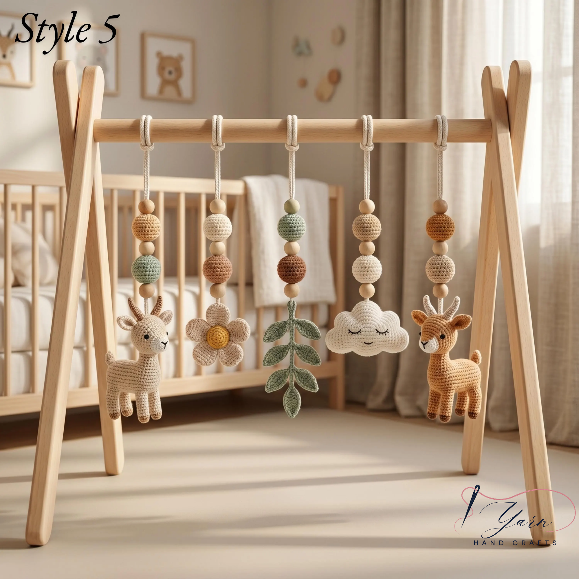 Crochet Baby Play Gym, Wooden Montessori Baby Gym, Deer Nursery Mobile, Handmade Baby Activity Gym, Neutral Nursery Decor, Baby Shower Gift
