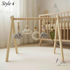 Handmade Crochet Baby Gym, Wooden Montessori Play Gym with Rhino & Rainbow Toys, Neutral Nursery Decor, Baby Shower Gift, Newborn Gift