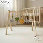 Handmade Crochet Baby Gym, Wooden Montessori Play Gym with Rhino & Rainbow Toys, Neutral Nursery Decor, Baby Shower Gift, Newborn Gift