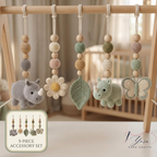 Handmade Crochet Baby Gym, Wooden Montessori Play Gym with Rhino & Rainbow Toys, Neutral Nursery Decor, Baby Shower Gift, Newborn Gift