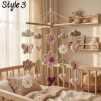 Handmade Floral Baby Mobile, Crochet Flower Crib Mobile with Butterflies, Moon & Hearts, Neutral Nursery Decor, Baby Shower Gift