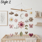 Handmade Floral Baby Mobile, Crochet Flower Crib Mobile with Butterflies, Moon & Hearts, Neutral Nursery Decor, Baby Shower Gift