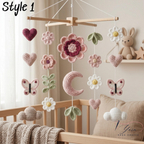 Handmade Floral Baby Mobile, Crochet Flower Crib Mobile with Butterflies, Moon & Hearts, Neutral Nursery Decor, Baby Shower Gift
