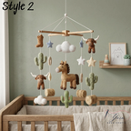 Handmade Cowboy Baby Mobile, Western Crib Mobile with Horse, Highland Cow & Cactus, Crochet Farm Nursery Decor, Baby Shower Gift