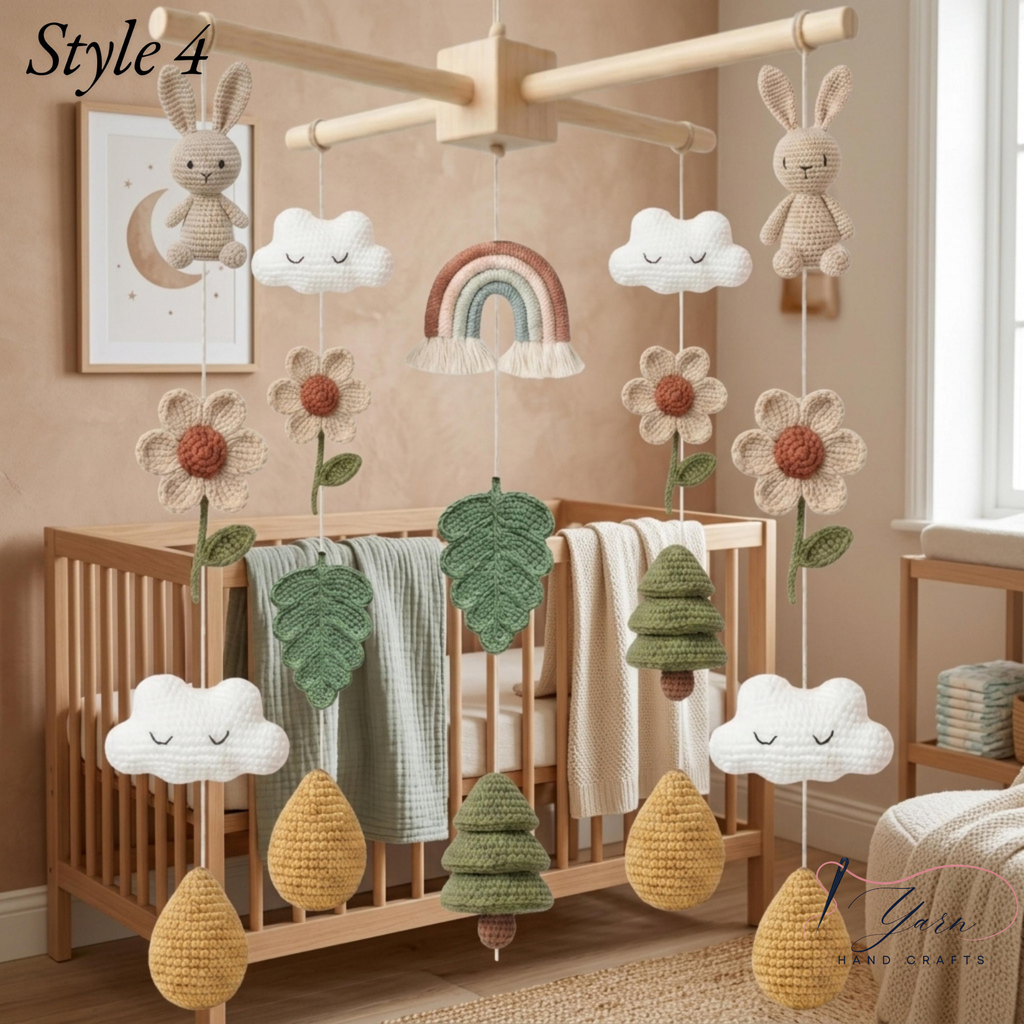 Woodland Baby Mobile, Crochet Forest Crib Mobile, Fox Deer Bunny Bird Nursery Decor, Handmade Woodland Baby Shower Gift