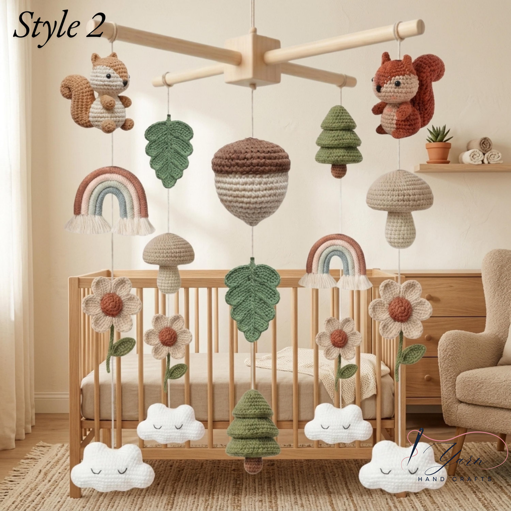 Woodland Baby Mobile, Crochet Forest Crib Mobile, Fox Deer Bunny Bird Nursery Decor, Handmade Woodland Baby Shower Gift