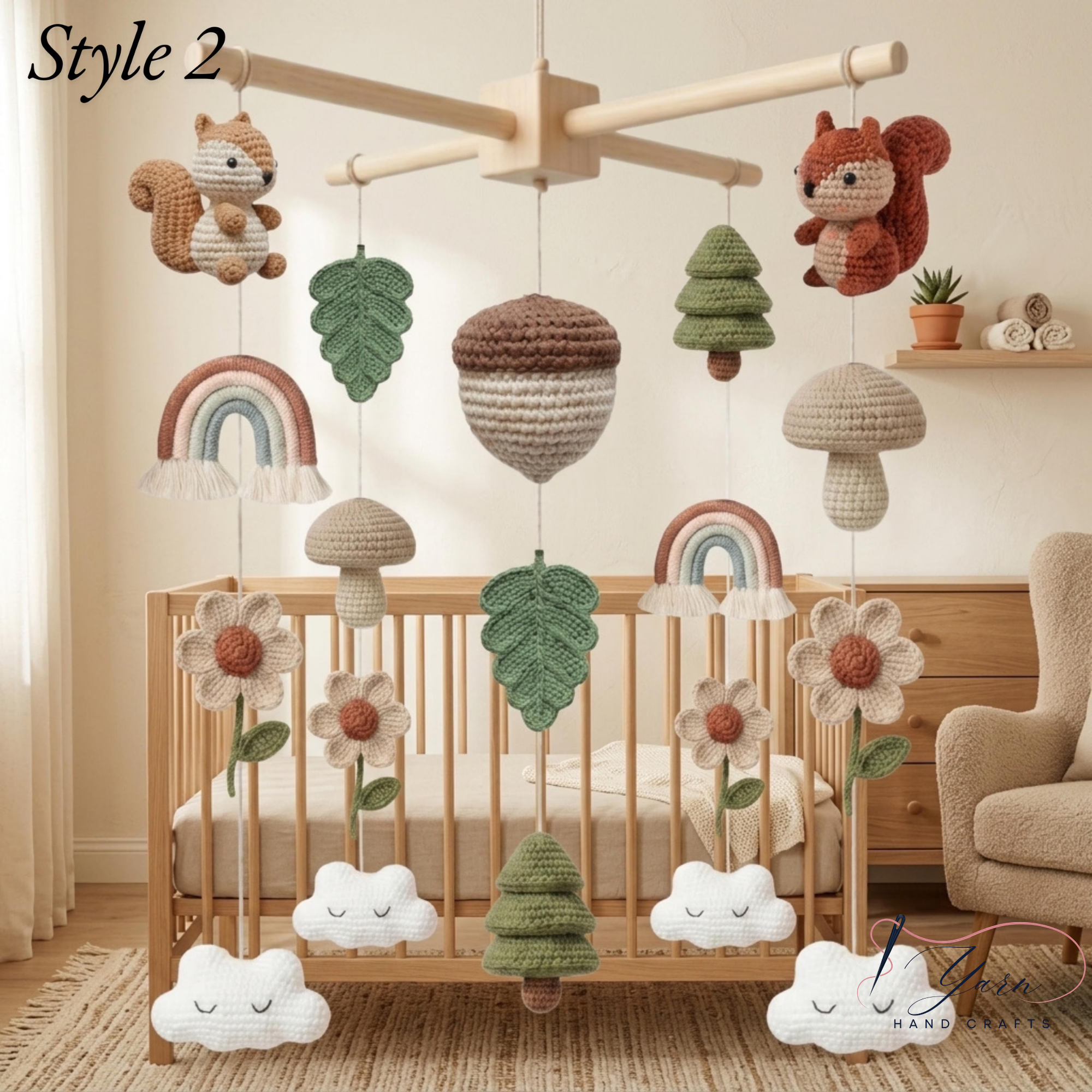 Woodland Baby Mobile, Crochet Forest Crib Mobile, Fox Deer Bunny Bird Nursery Decor, Handmade Woodland Baby Shower Gift