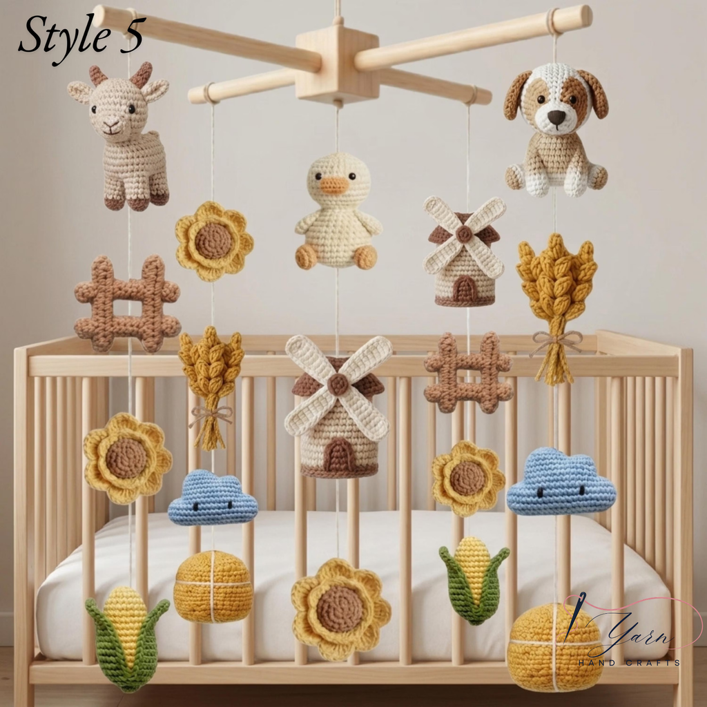 Farm Baby Mobile X Frame, Crochet Farm Nursery Mobile, Handmade Barnyard Crib Mobile, Goat Duck Tractor Baby Shower Gift