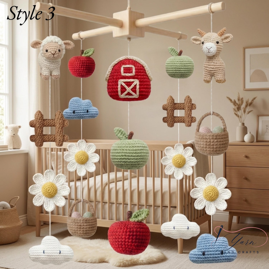 Farm Baby Mobile X Frame, Crochet Farm Nursery Mobile, Handmade Barnyard Crib Mobile, Goat Duck Tractor Baby Shower Gift