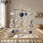 Handmade Teddy Bear Baby Mobile, Crochet Crib Mobile, Moon Star Nursery Decor, Hot Air Balloon Mobile, Neutral Baby Gift