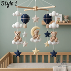 Handmade Teddy Bear Baby Mobile, Crochet Crib Mobile, Moon Star Nursery Decor, Hot Air Balloon Mobile, Neutral Baby Gift